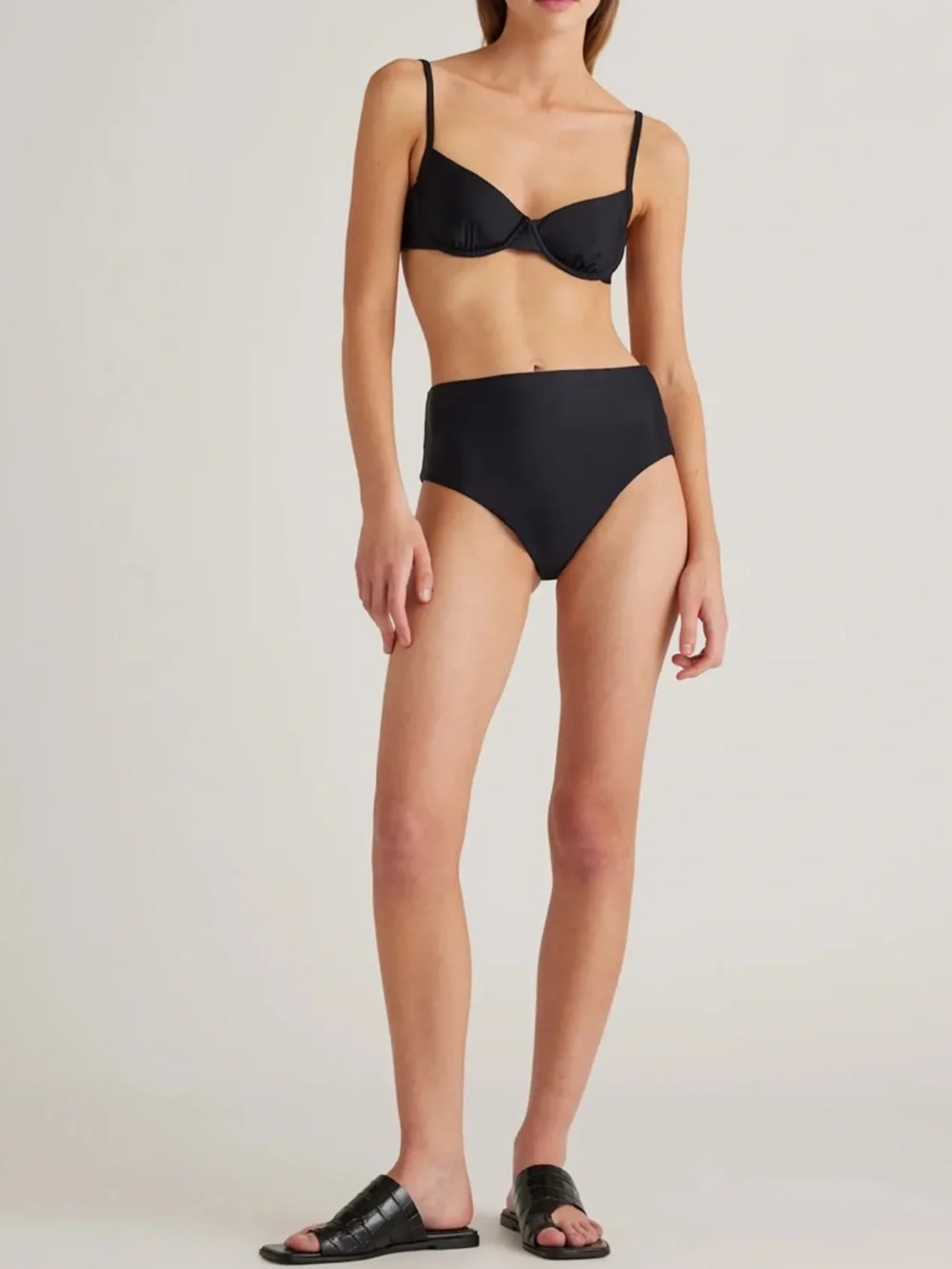 Quince Black High Rise Bikini Bottom XL NWT Classic Swim High Waist - Picture 4 of 9